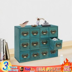 12 Drawers Vintage Tabletop Apothecary Storage Box Library Card Catalog Cabinet