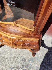 Antique Curio Bombay style Cabinet Carved Wood & Glass 3 Shelves