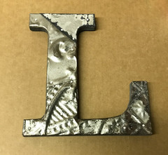 Decorative Salvaged Tin Ceiling 8″ Patchwork Shabby Silver Letter L Old 197-26B