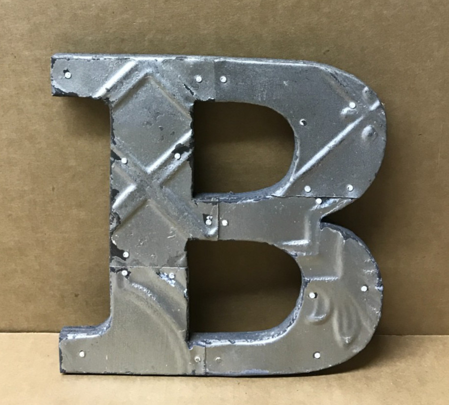 Decorative Salvaged Tin Ceiling 8″ Patchwork Shabby Silver Letter B Old 194-26B