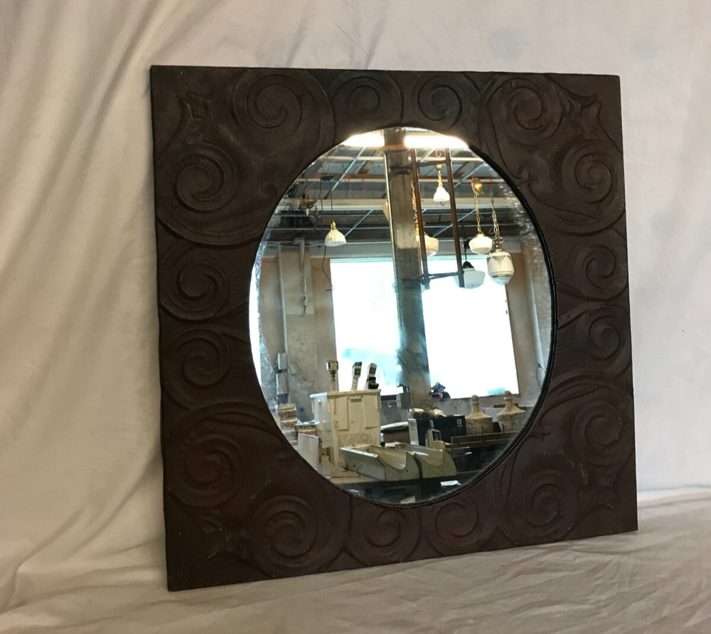 VTG Decorative Salvaged Tin Ceiling 23″ SQ. Rust Oval Mirror Metal Old 781-25B