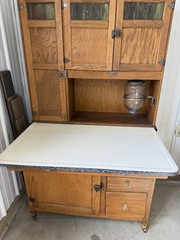 Antique Sellers Cabinet Hutch with Flour Sifter and Stained Glass Doors
