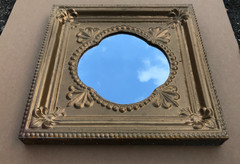 VTG Decorative Salvaged Tin Ceiling Gold 23″ SQ. Thick Metal Mirror Old 1614-25B