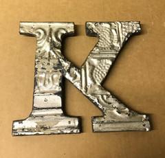 Decorative Salvaged Tin Ceiling 8″ Patchwork Shabby Silver Letter K Old 195-26B