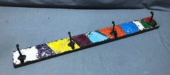 VTG Decorative Shabby Patchwork 32″ Tin Ceiling Metal 4 Hook Rack Old 136-25B