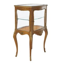 Antique Louis XV Style Giltwood Vitrine with Hand Painted Floral C1910