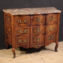 French commode dresser inlaid chest of drawers marble top Louis XV style 900