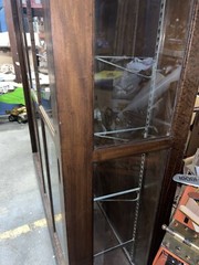 c1920 vintage birch upright vitrine like Cabinet E H Sheldon Co. 80”h x 71 x 18”