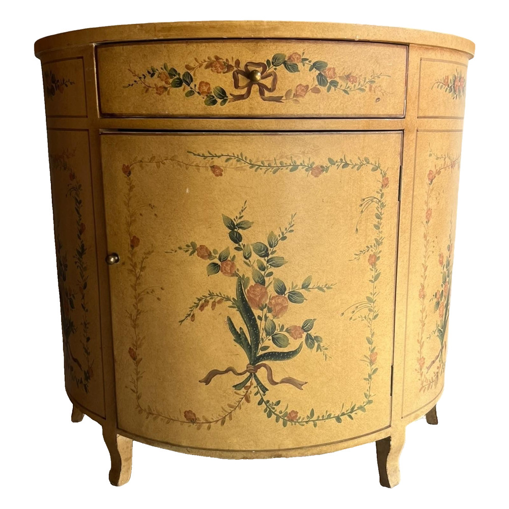 Vintage Hand Painted Half-Moon Cabinet