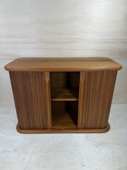 Vintage Mid Century Eppco Enterprises Teak Tambour Slide Door Wall Mount Cabinet