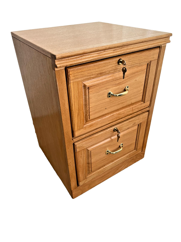 Gorgeous Vintage File Cabinet Blonde Oak Two Locking Drawers, Keys, Legal Size