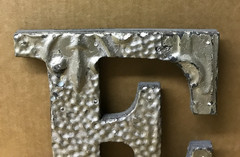 Decorative Salvaged Tin Ceiling 8″ Patchwork Shabby Silver Letter E Old 196-26B