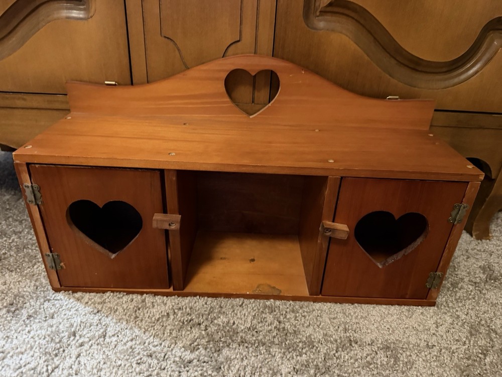 Vintage Wood Wall Cabinet Heart Cutouts
