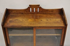 Antique Mission Oak Arts & Crafts Small Sliding Door Bookcase Curio with Drawers