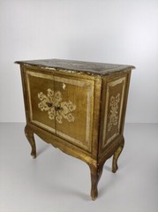Florentine Wood Nightstand End Table Hall Cabinet White Gold Gilded Italian Hol
