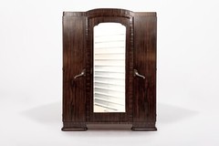 Antique 1940s French Art Deco Macassar Ebony Wood Wardrobe Armoire Cabinet