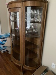 Antique Tiger Oak Curved Glass Front And Sides China Curio Cabinet Original Key