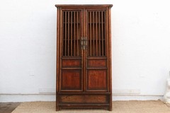 Tall Antique Chinese Lattice Noodle Cabinet, Qing Style Elm Cabinet