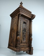 Stunning Antique Corner Cabinet Hand Carved Wood French Breton for right corner