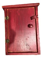 PRIMITIVE RED WOODEN STORAGE CABINET Farmhouse (2) Compartments Rustic 13.75”T
