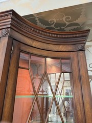 Henredon Mahogany Inlaid Flame Regency Breakfront China 2 piece Display Cabinet