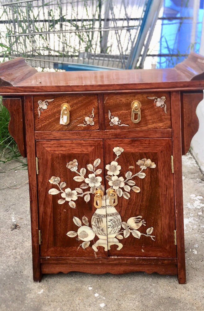 Vintage Cabinet Temple Lacquer Wooden Brass
