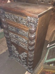 RARE Antique Carved Cupid Floral Cabinet One Of A Kind Piece 65” Shipping Ok