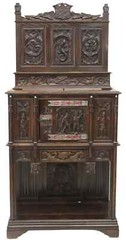 Cupboard, Cabinet, Vestry, Spanish Renaissance Revival, Oak, Crest, 1800s!