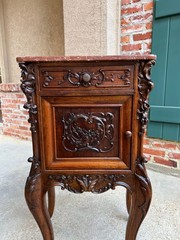Antique French Nightstand Cabinet Marble Top Louis XV Carved Walnut c1890