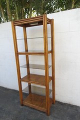 Hollywood Regency Bamboo Rattan Glass Shelving Display Cabinet Bookshelf 5830