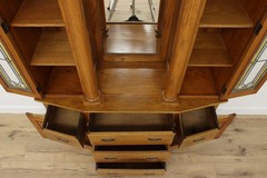Arts & Crafts Antique Oak Display Bar Cabinet Leaded Glass #56542