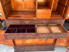 ANTIQUE Burl Walnut DENTIST CABINET/Armoire-Multi-DRAWER-Mirrored DOORS-19th C
