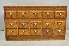 Antique Arts & Crafts Library 15 Drawer Mission Oak Stacking Card File Cabinet