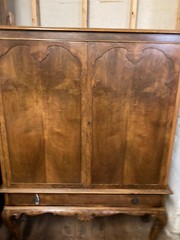 1800s burlwood cupboard/side board. Unrestored beauty. Intricate carving w/key