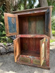 Handmade Rustic Antique Armoire Storage Cabinet Distressed Green Red Finish 70