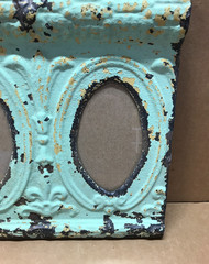 VTG Shabby Green Double 4×6 Oval Photo Ceiling Tin Picture Frame Old 663-26B