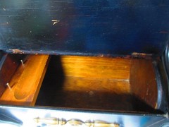 Black Lacquer Handpainted Sewing Cabinet Stand Hinged Lid & Handle