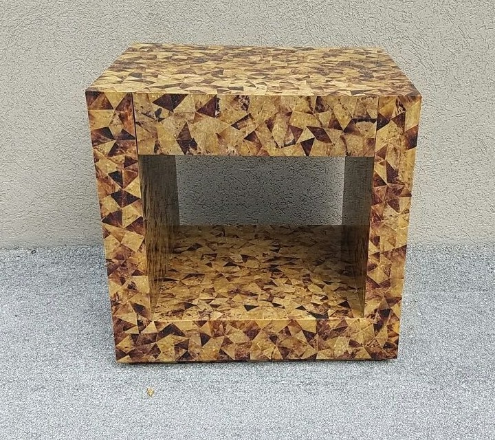 STUNNING CARLO PESSINA SUSTAINABLE CRACKLED YELLOW SEA PENSHELL CABINET