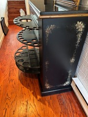 Black with Black Marble Top Oriental Bar Cabinet 17D”x45Wx42H. Plenty of storage