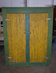 Antique Primitive Pie Safe Kitchen Cupboard Green Yellow Jelly Cabinet Pantry