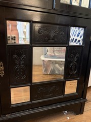 Victorian-Style Black Antique Cabinet with Beveled Mirrors