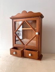 Vintage French wooden wall cabinet, 1950’s wall display case, mini glass chest