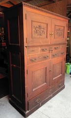 ANTIQUE Burl Walnut DENTIST CABINET/Armoire-Multi-DRAWER-Mirrored DOORS-19th C