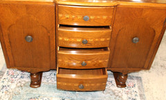 English Antique Inlaid Oak Art Deco Sideboard / Small Buffet / Bar Cabinet