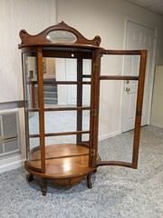 Antique English Oak Half-Round Curved Curio Display Cabinet *Missing Glass Panel
