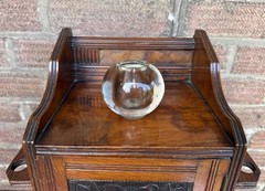 Antique Edwardian Oak Wall Hanging Smokers Cabinet & Original Glass Match Holder