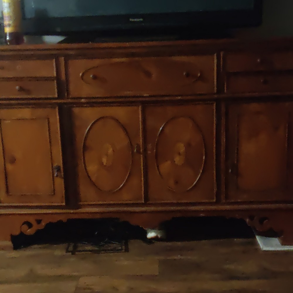 Antique Brown solid Wood Cabinet Stained Finish 4 Doors 5 Drawers .