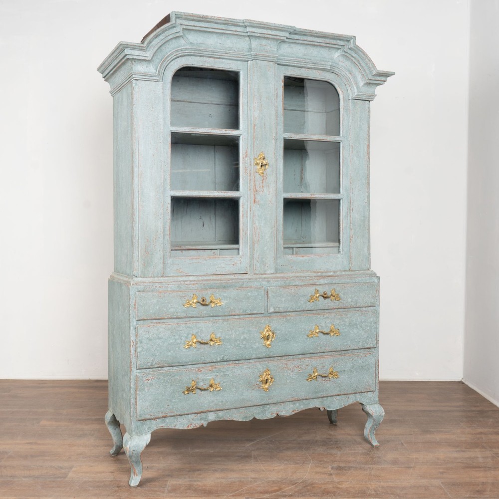 Early 19th Century Swedish Blue Painted Pine Display Cabinet