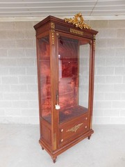 Antique Oak French Louis XVI Style Gilt Bronze Mounted Vitrine Display Cabinet
