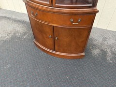 67475 Vintage Bow Front Mahogany Corner Curio Cabinet with Glass Doors